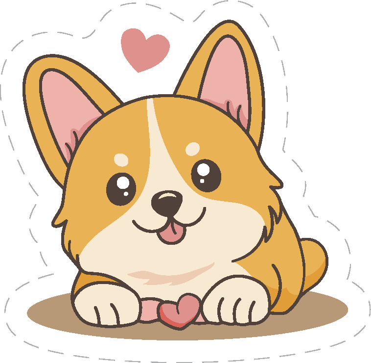 Cute Kawaii Corgi Laying Down Heart Toy Sticker