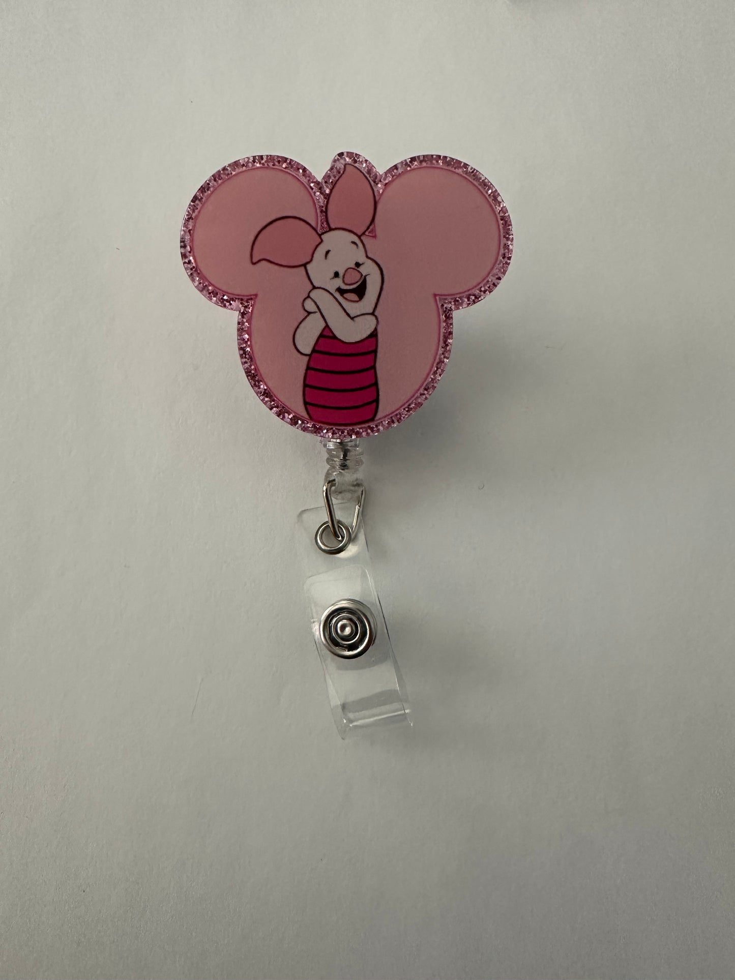 Pink Piglet Mouse Ear Badge Reel
