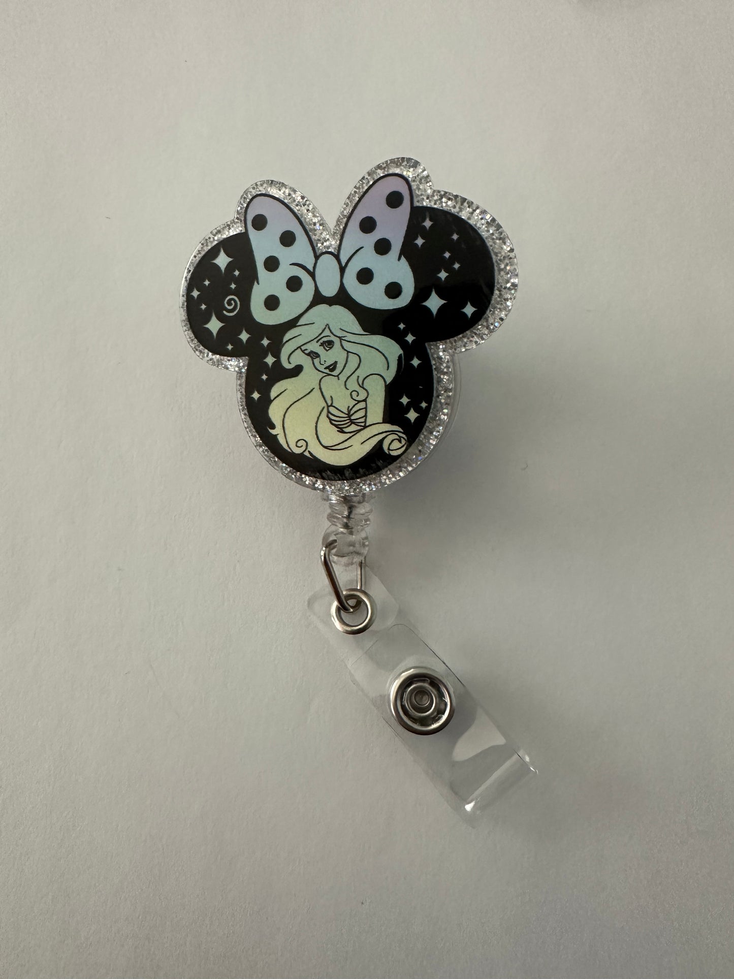 Poka Dot Mermaid Mouse Ear Badge Reel