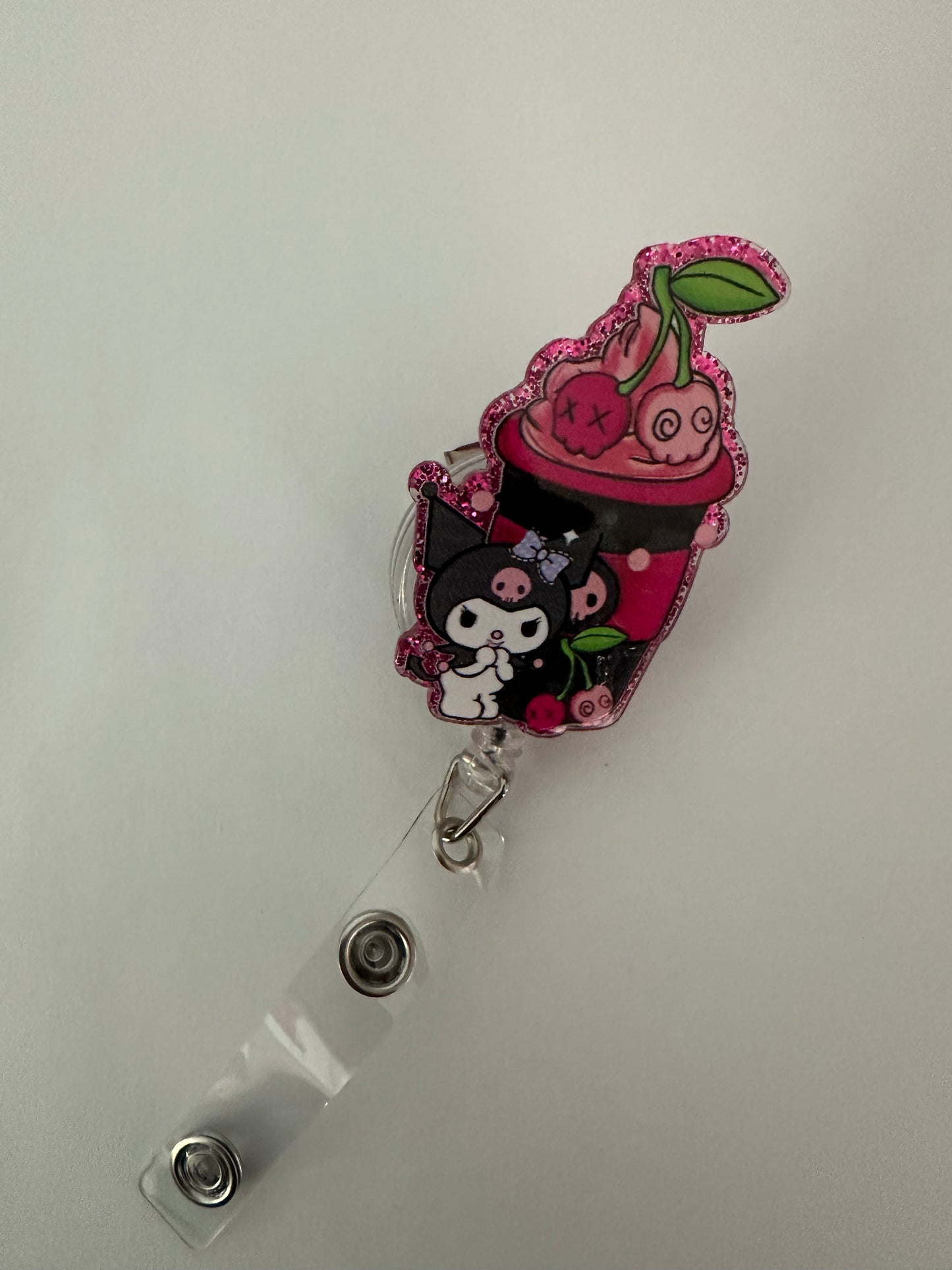Kuromi Cherry Milkshake Badge Reel