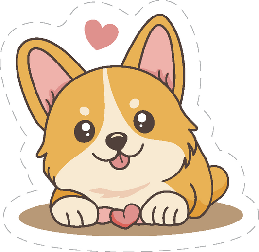 Cute Kawaii Corgi Laying Down Heart Toy Sticker