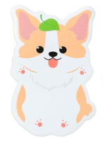 Cartoon dog with a green leaf on its head