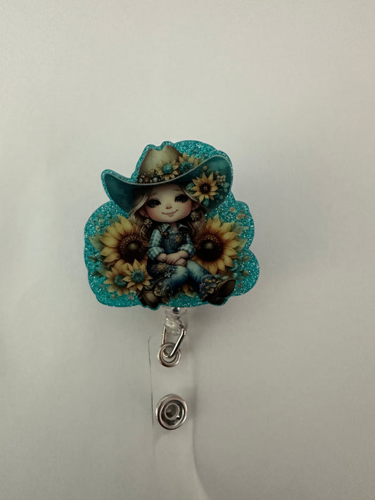 Cowgirl Sunflower Badge Reel