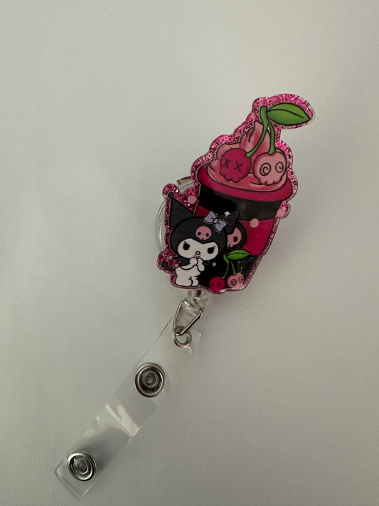 Kuromi Cherry Milkshake Badge Reel