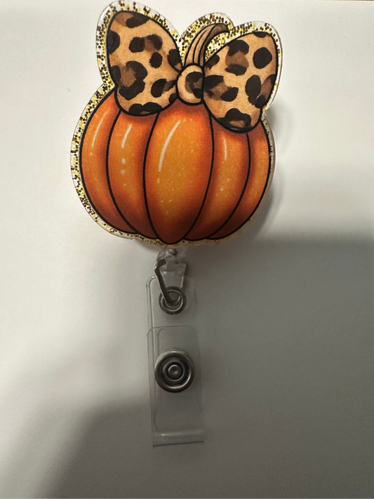 Cheetah Print Pumpkin Bow Badge Reel