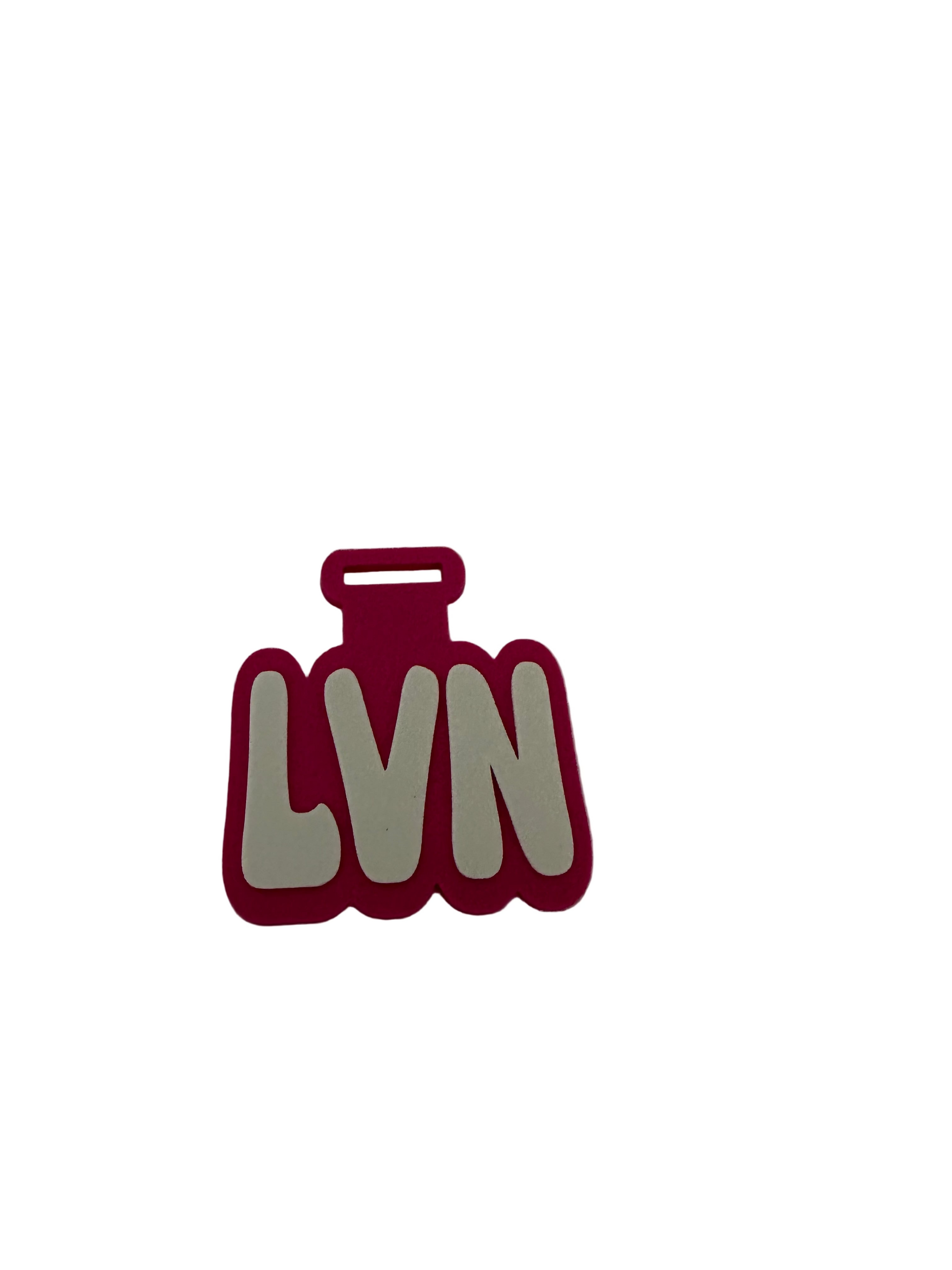 Magenta and white 'LVN' badge on a white background
