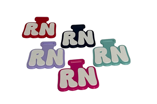 Colorful 'RN' letter cutouts on a white background